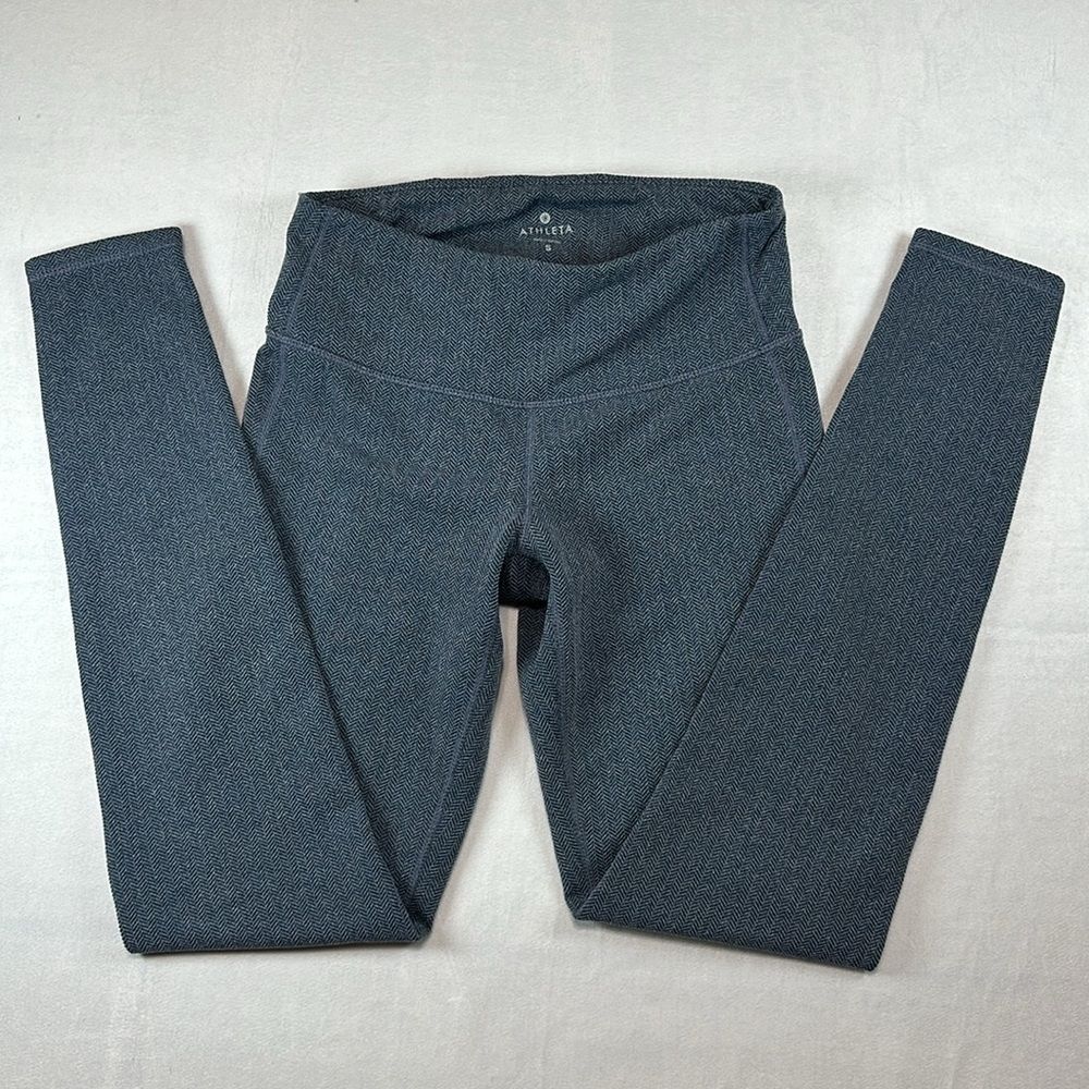 Athleta Chaturanga Herringbone High Rise Leggings Gray Full Length Tights, Sz S